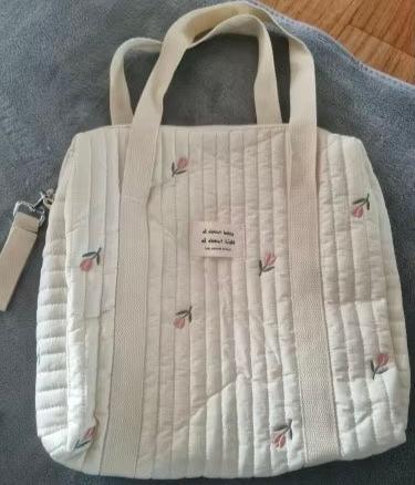 Bear Floral Print Extra Large Cotton Beige Baby Diaper Bag