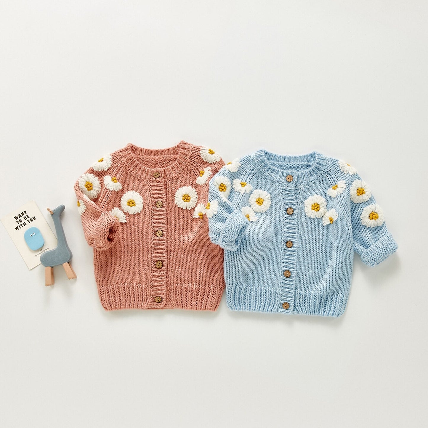 Blue Flower Knitted Long Sleeve Cardigan Baby Toddlers Girls