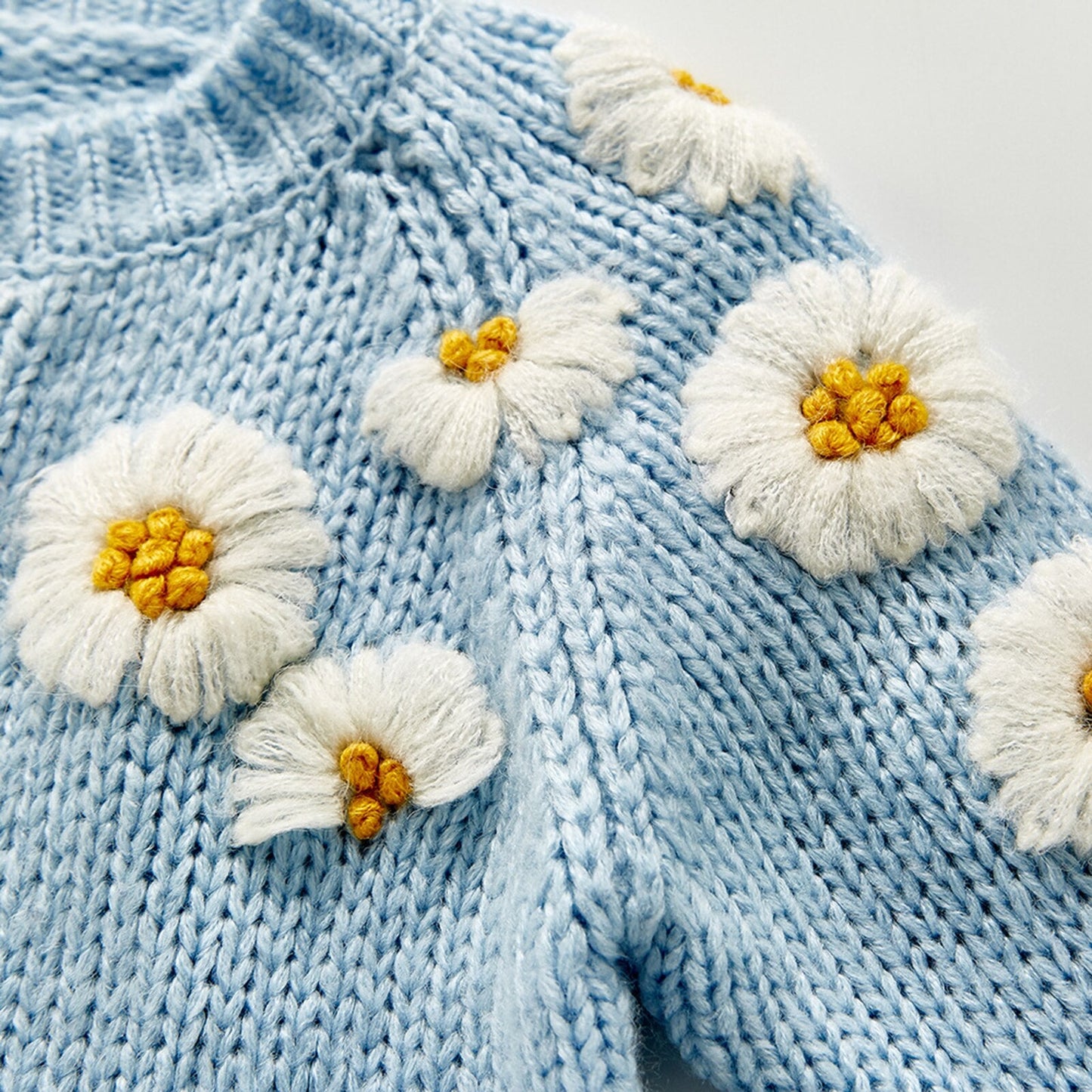 Blue Flower Knitted Long Sleeve Cardigan Baby Toddlers Girls