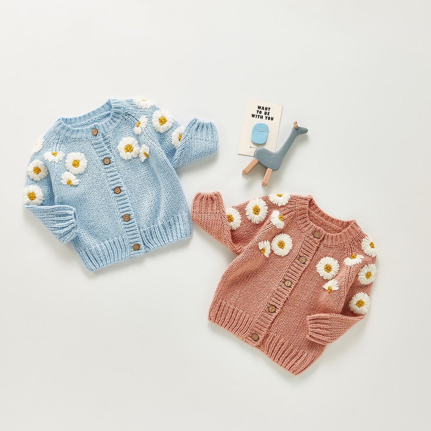 Blue Flower Knitted Long Sleeve Cardigan Baby Toddlers Girls
