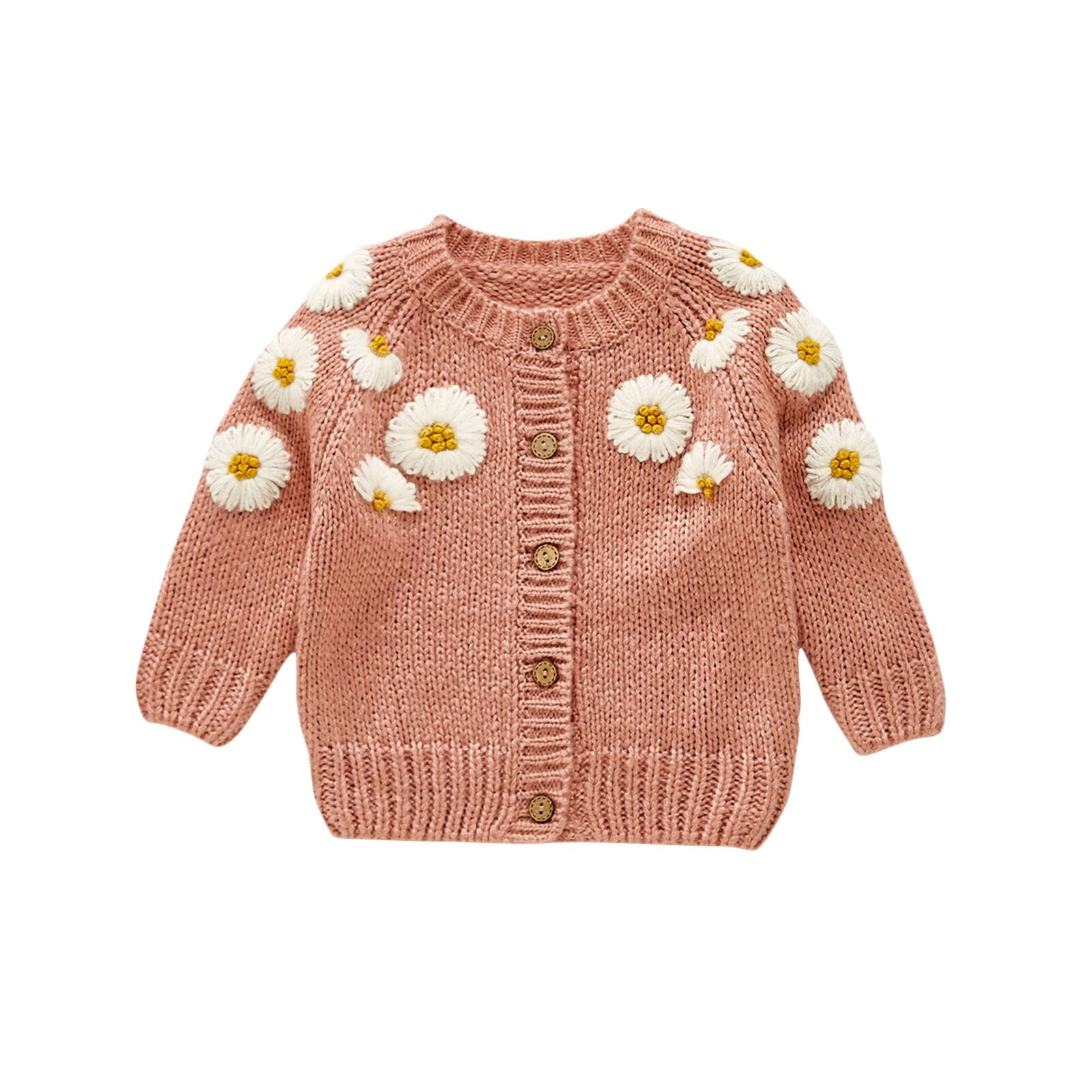 Pink Flower Knitted Long Sleeve Cardigan Baby Toddlers Girls – Honey & Daisy