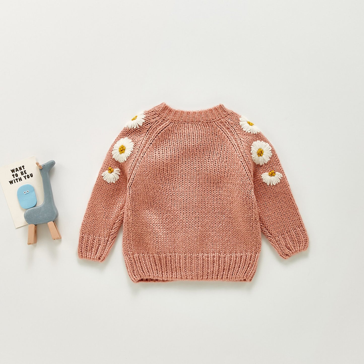 Pink Flower Knitted Long Sleeve Cardigan Baby Toddlers Girls