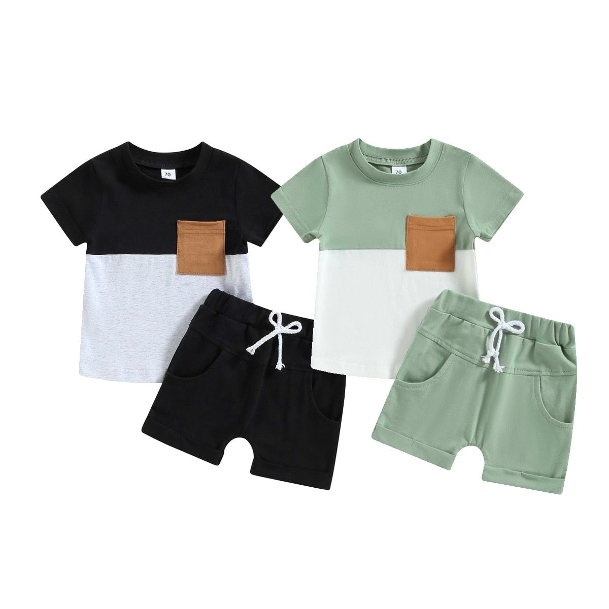 2 Pc Set 0 3T Toddler Infant Baby Boy Color Block Tee and Shorts Summ Honey Daisy