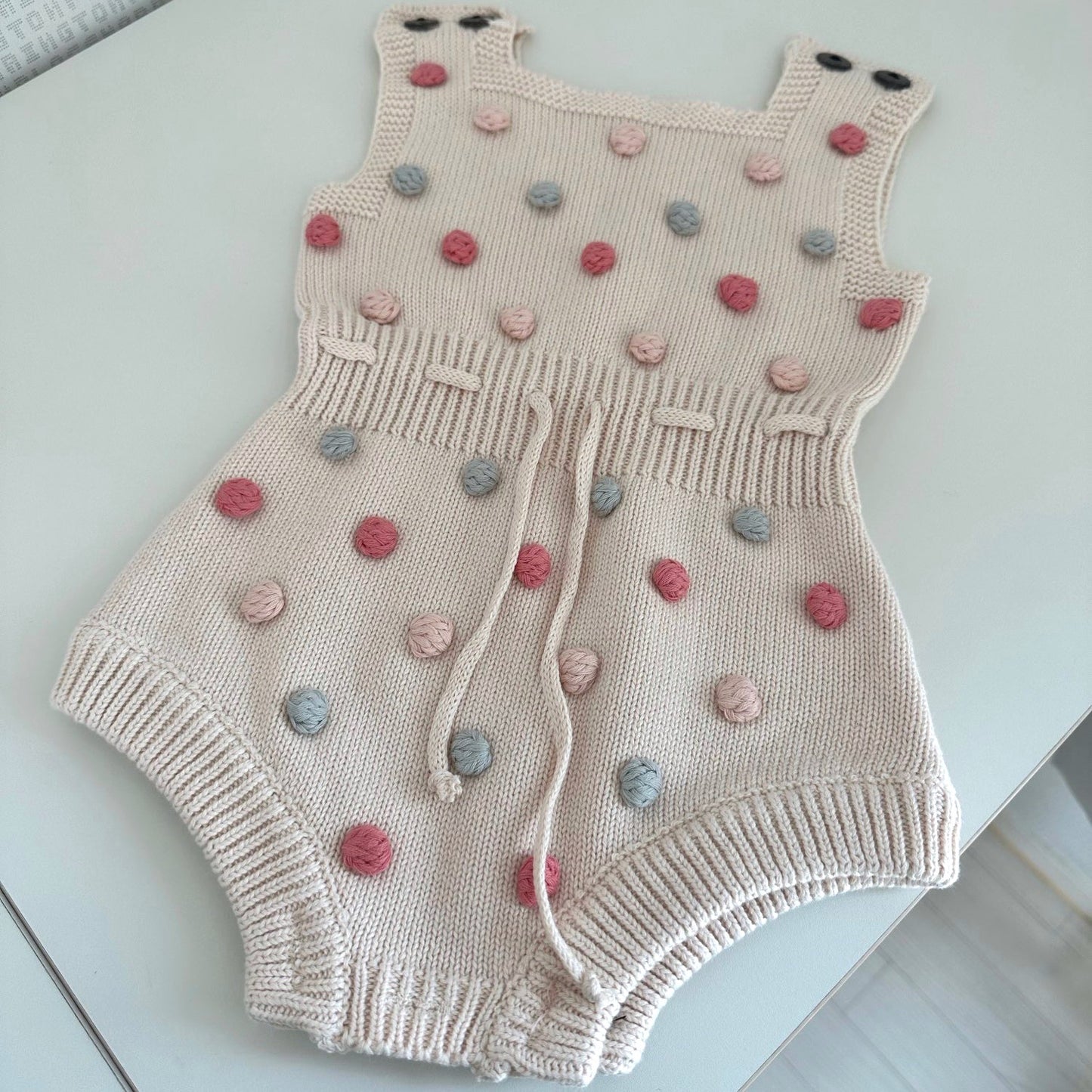 Baby Girls Knitted Pompom Romper Jumpsuit Handmade 100% Cotton
