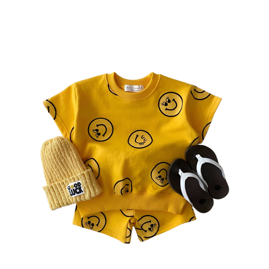 2 Pc Set: Baby Toddler Yellow Summer T-Shirt and Shorts Smile Set