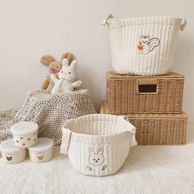 Soft Embroidered Olive Cotton Toy Storage Bag Diaper Caddy