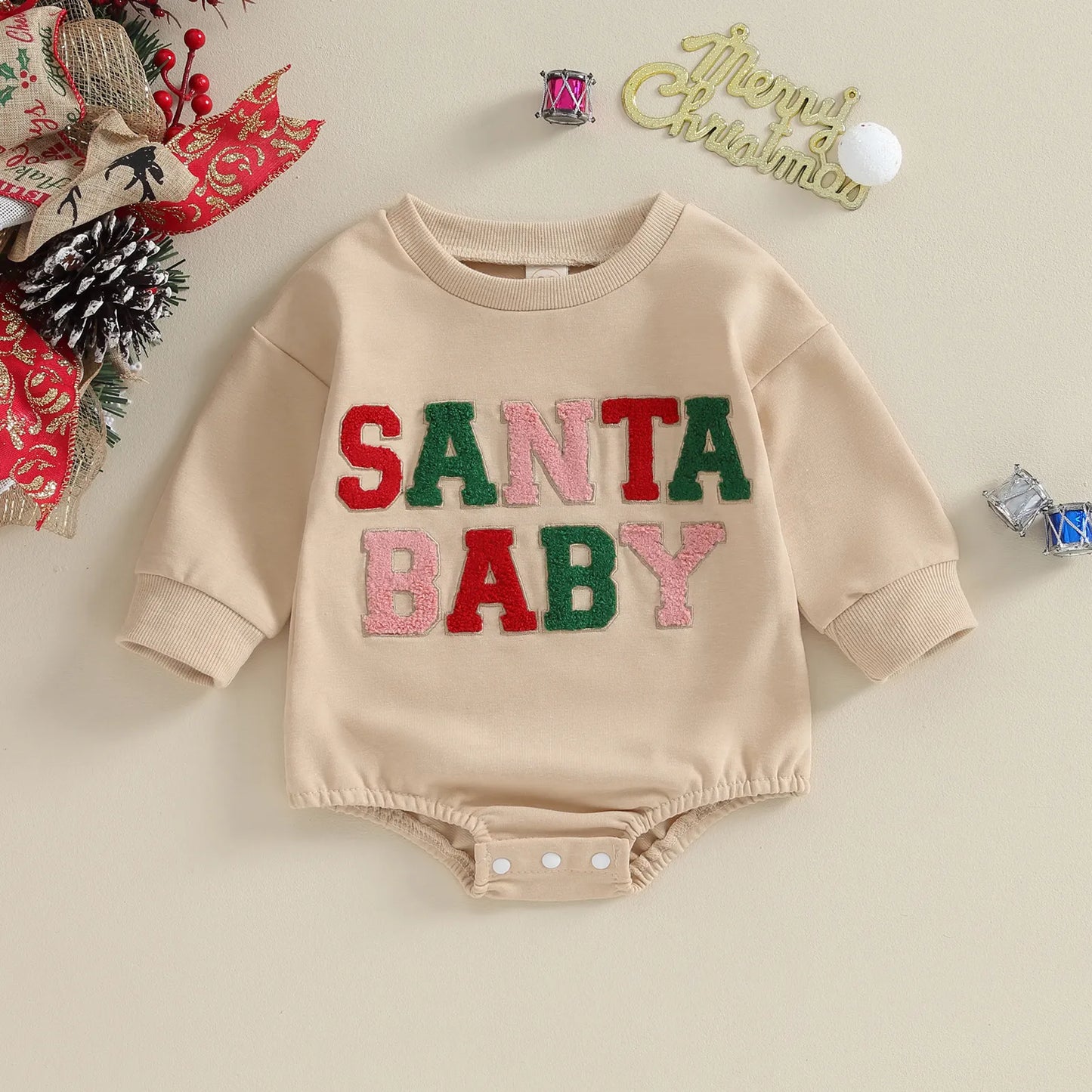 Unisex Santa Baby Christmas Fuzzy Long Sleeve Romper