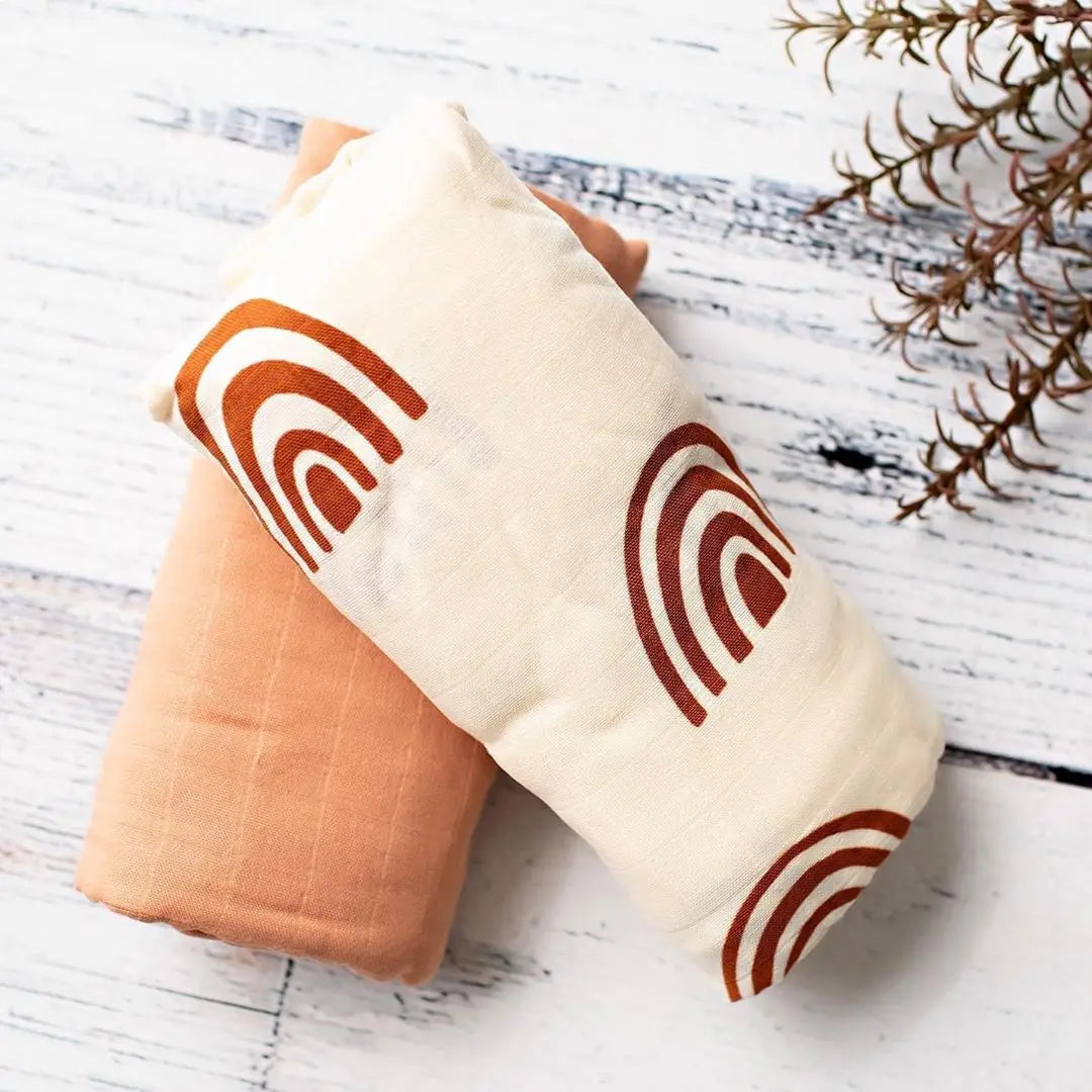 Muslin Cotton Swaddle Tan Checkered Print Blanket