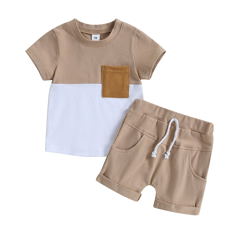 2 Pc Set: 0-3T Toddler Infant Baby Boy Color Block Tee and Shorts Summer Set