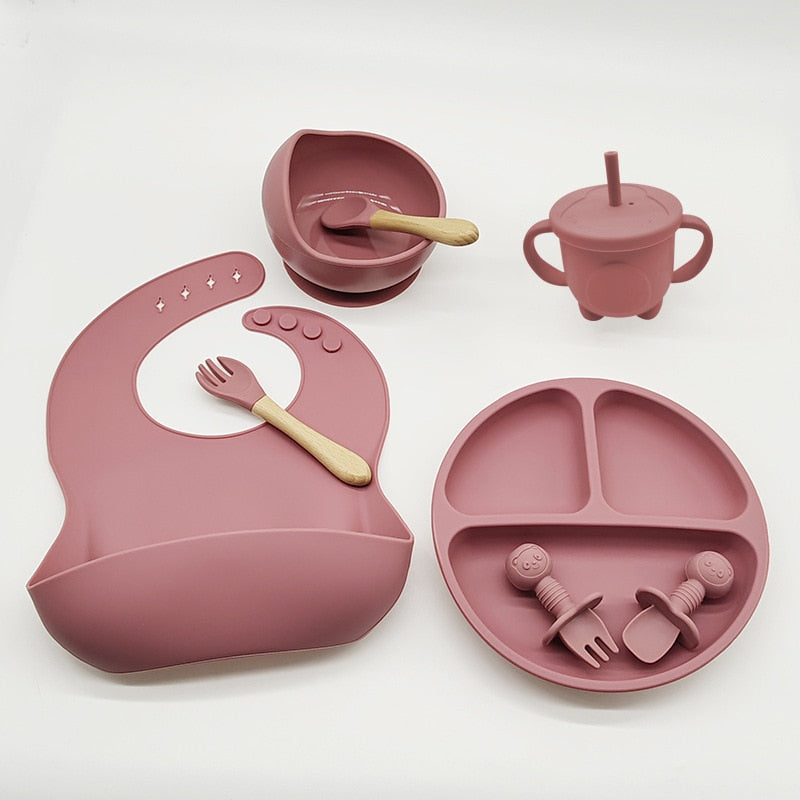 Baby Toddler Children's 8 Piece Silicone Feeding Tableware Set