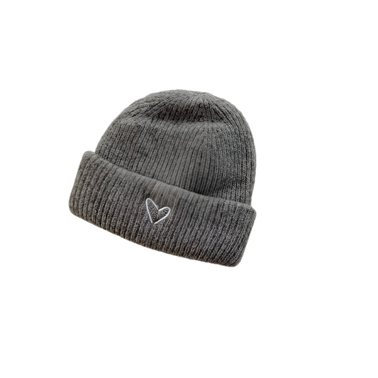 Unisex Gray Love Embroidery Toddler Kids Winter Knitted Hat