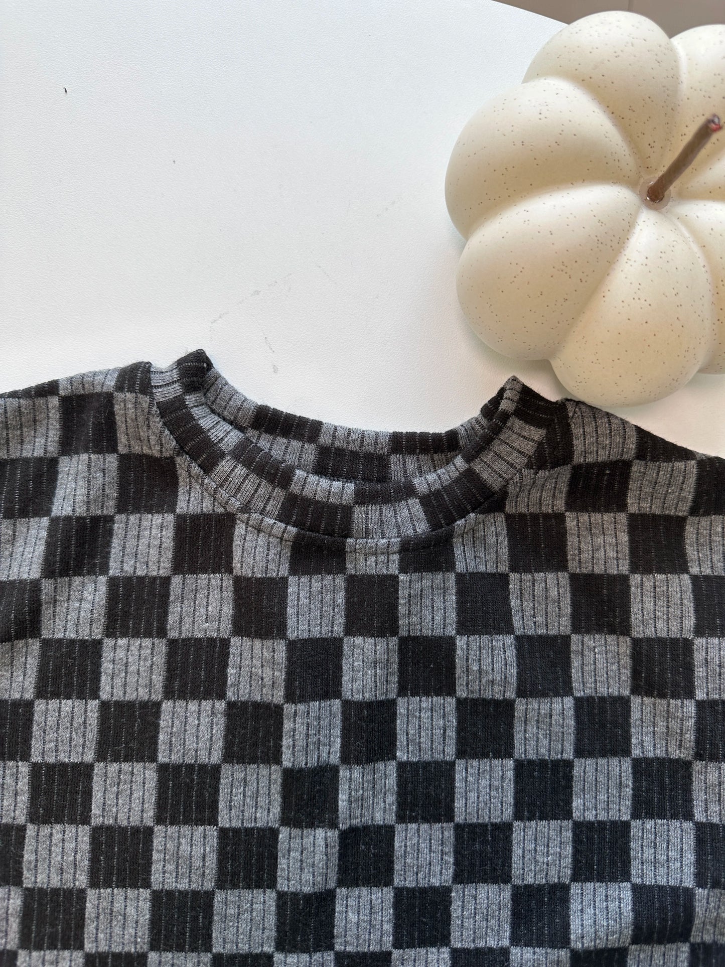 2 Pc Set: Dark Grey Checkered Plaid Top and Shorts Set Baby Toddler
