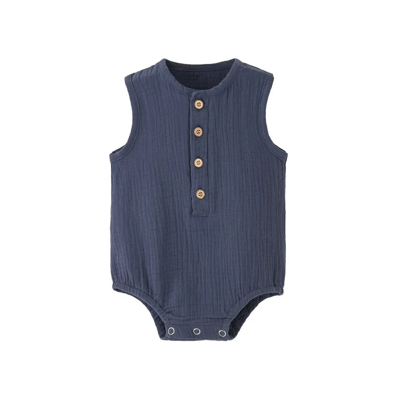 0-2T Summer Baby 100% Cotton Linen Bodysuits Sleeveless Romper