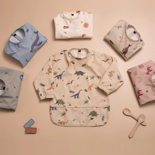 Baby Toddler Easy Wear Long Sleeved Pattern Print Waterproof Bib