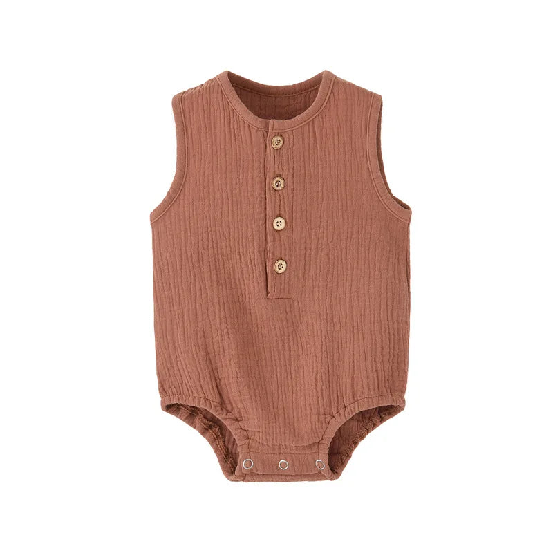 0-2T Summer Baby 100% Cotton Linen Bodysuits Sleeveless Romper