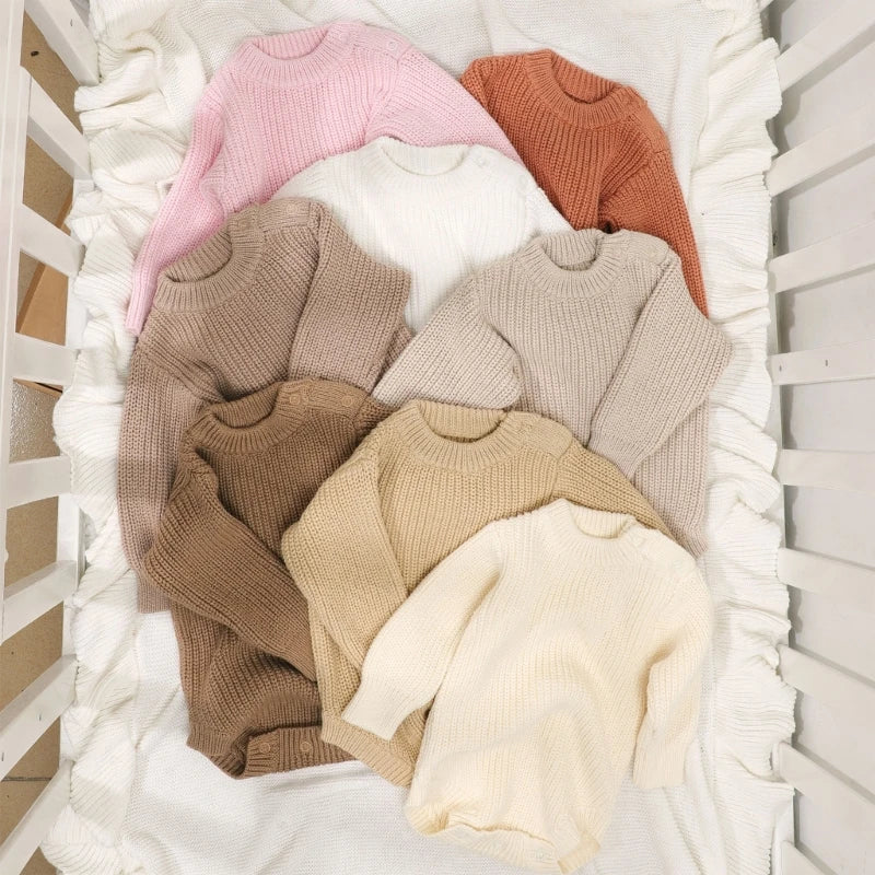 3Pc Newborn Knitted Soft Romper Set with Matching Hat and Socks