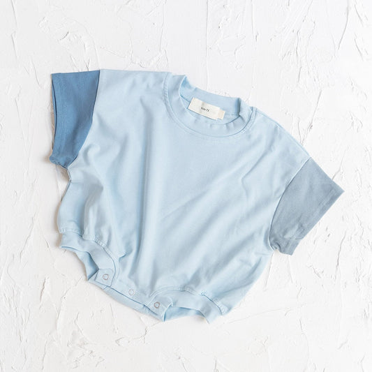 Baby Toddlers Cotton Short Sleeve Blue Color Block Romper