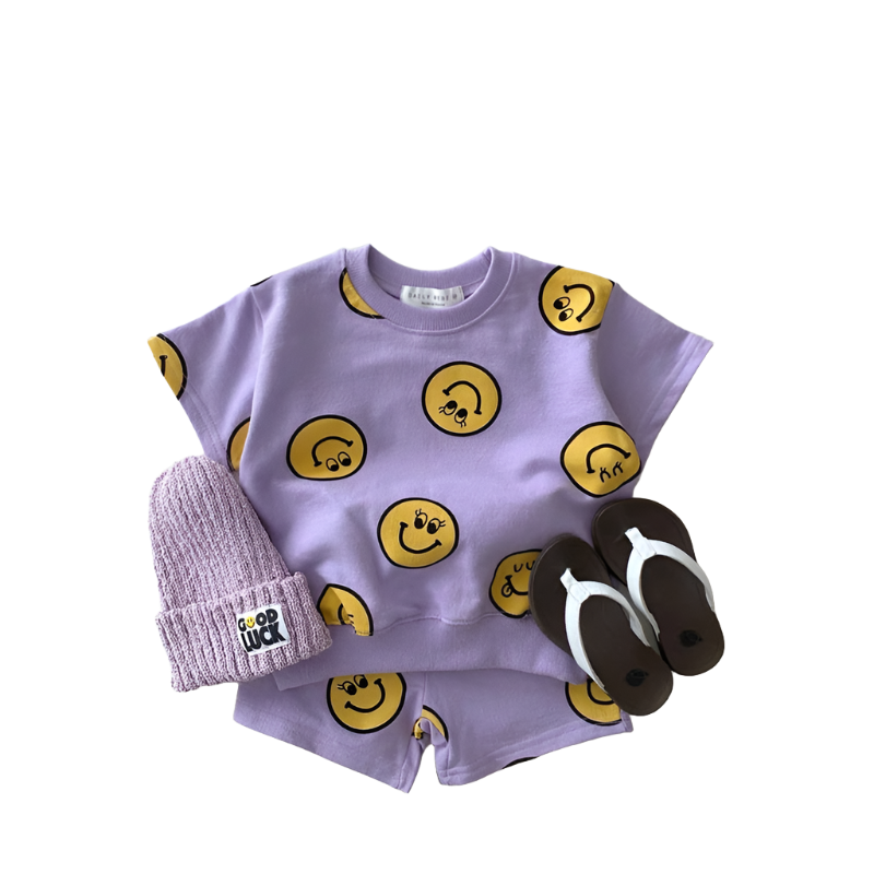 2 Pc Set: Baby Toddler Purple Summer T-Shirt and Shorts Smile Set
