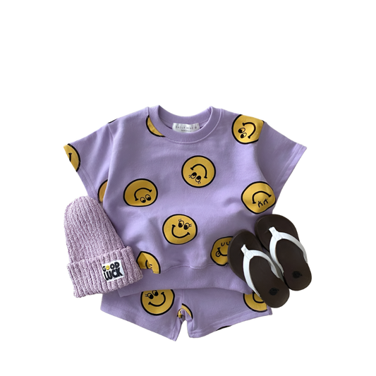 2 Pc Set: Baby Toddler Purple Summer T-Shirt and Shorts Smile Set