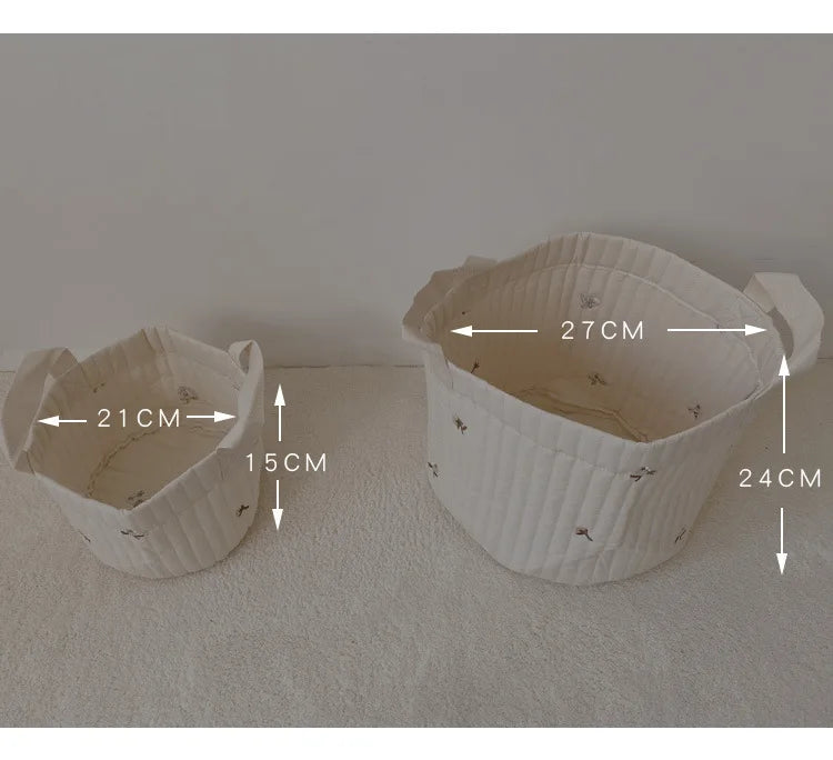 Soft Embroidered Olive Cotton Toy Storage Bag Diaper Caddy