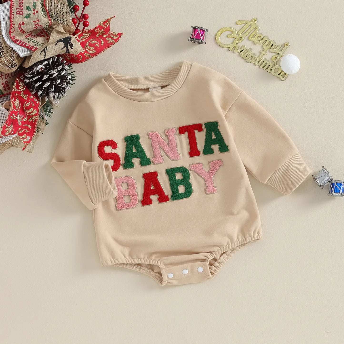 Unisex Santa Baby Christmas Fuzzy Long Sleeve Romper