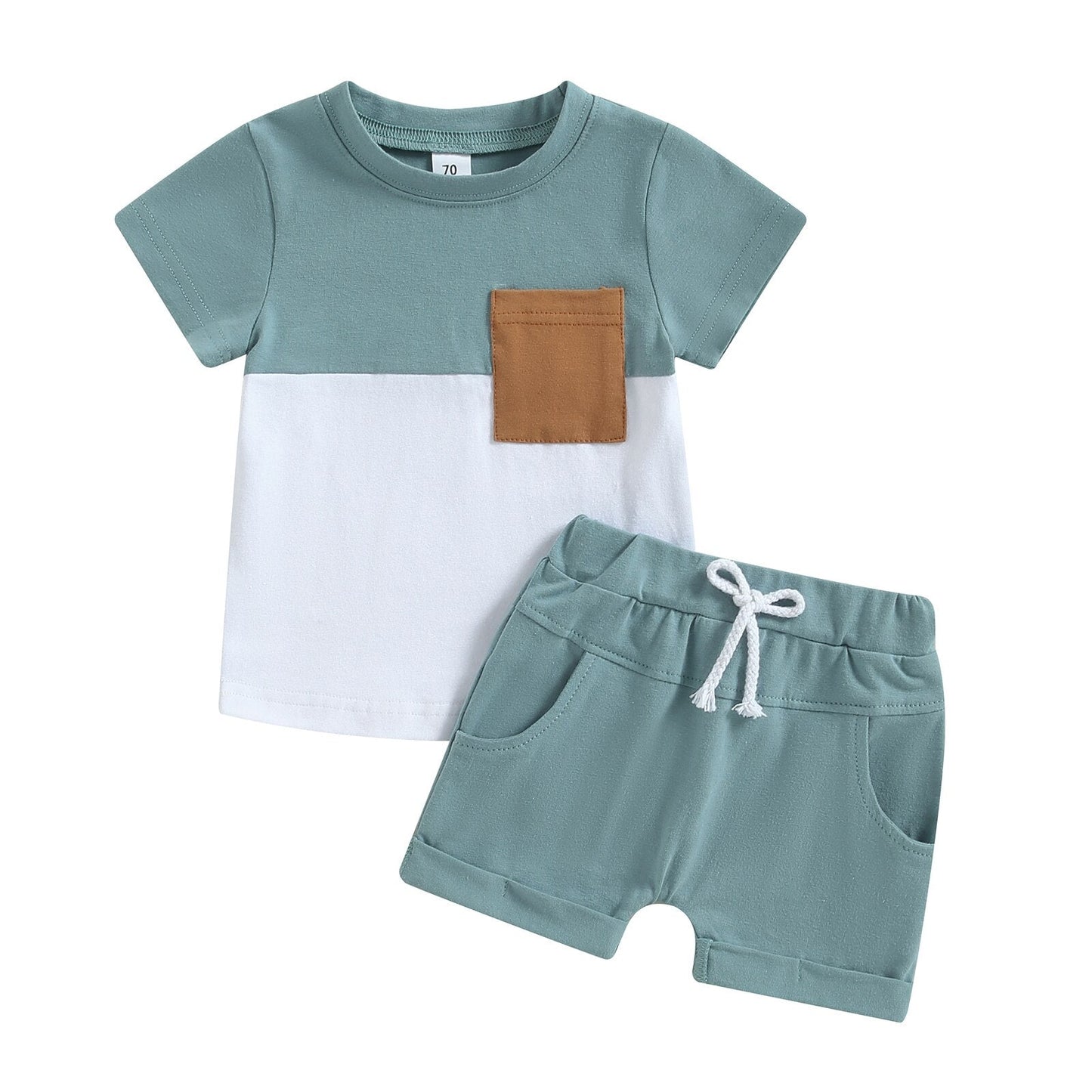 2 Pc Set: 0-3T Toddler Infant Baby Boy Color Block Tee and Shorts Summer Set