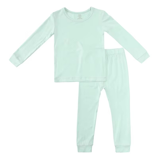 12M-6T Toddler Kids Light Green Two Piece Bamboo Pajamas Set