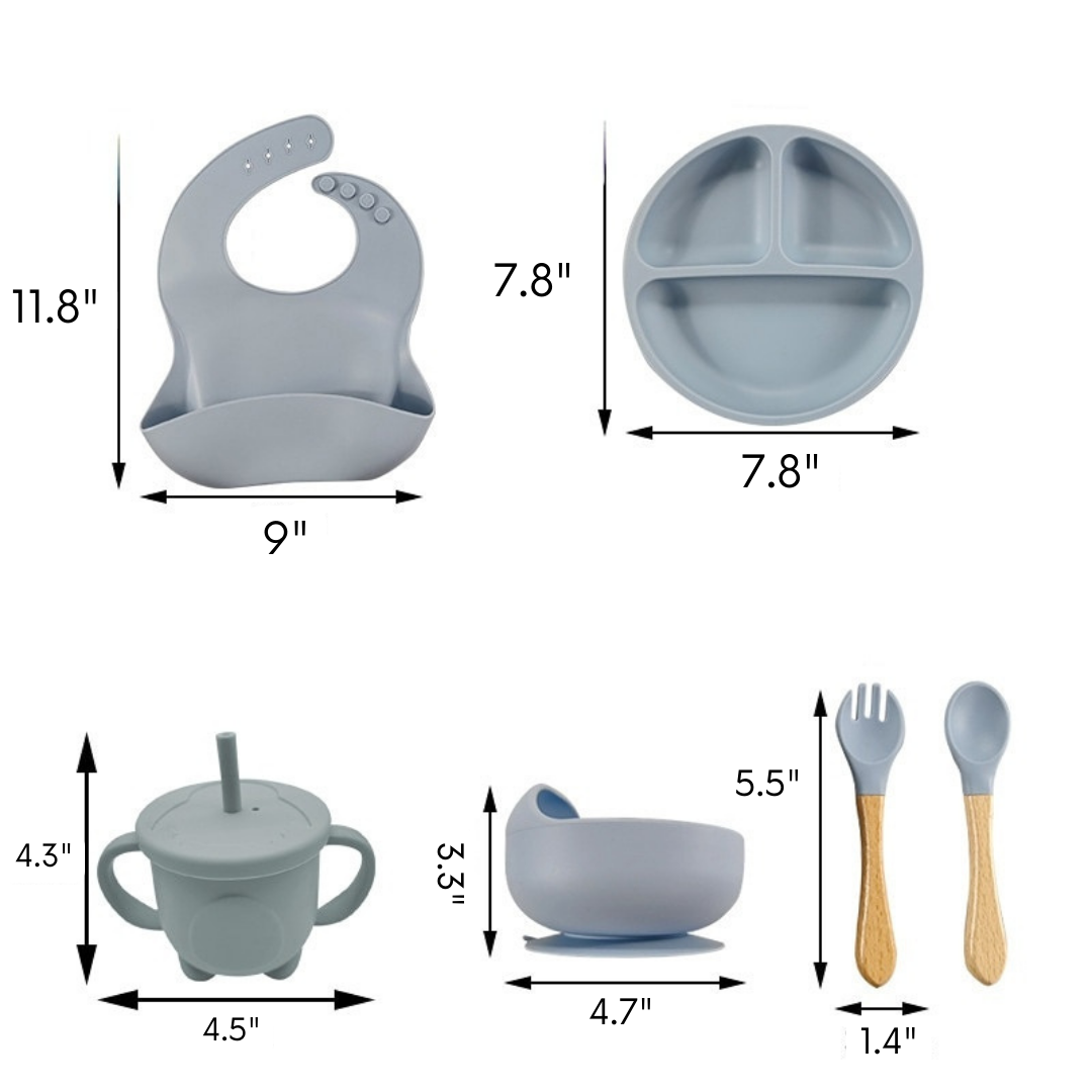 Baby Toddler Children's 8 Piece Silicone Feeding Tableware Set