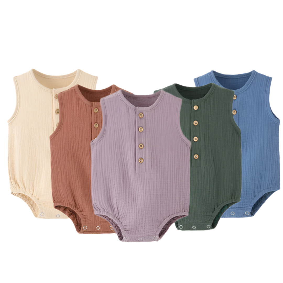 0-2T Summer Baby 100% Cotton Linen Bodysuits Sleeveless Romper