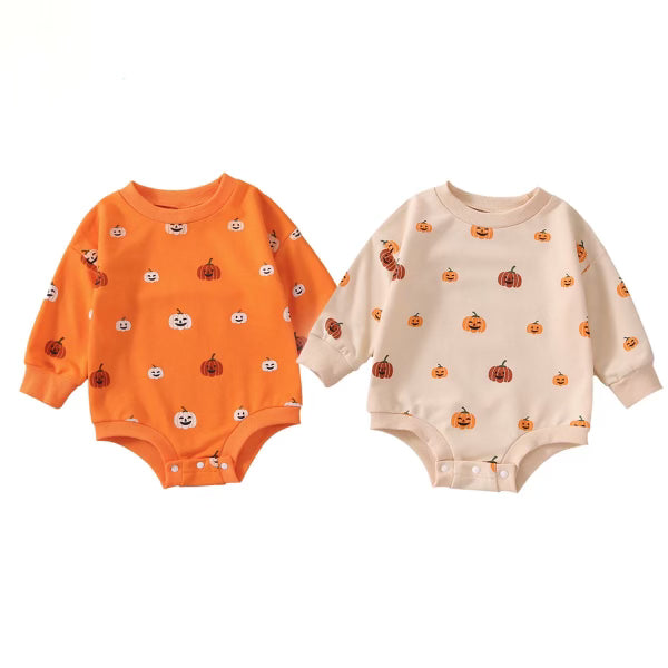 Infant Toddler Unisex Halloween Pumpkin Print Long Sleeve Sweater Romper Bodysuit