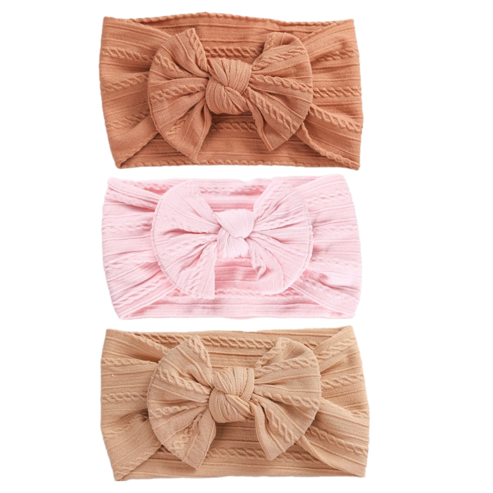 3 Pc: Solid Color Baby Girls Headband with Bow Hair Accessories