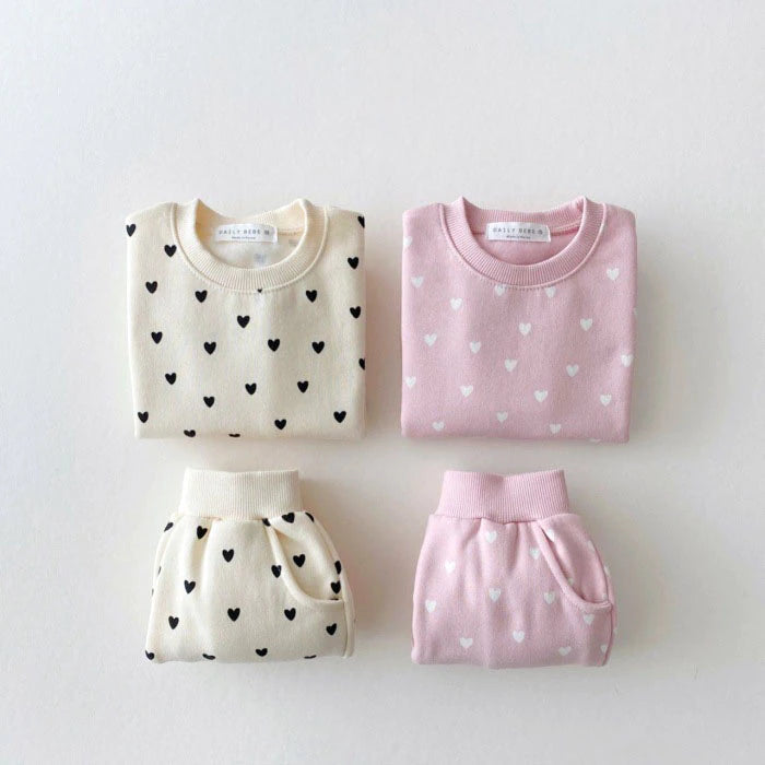 2 Pc Set Infant Toddlers Unisex Cream Hearts Sweater Top and Bottom Set