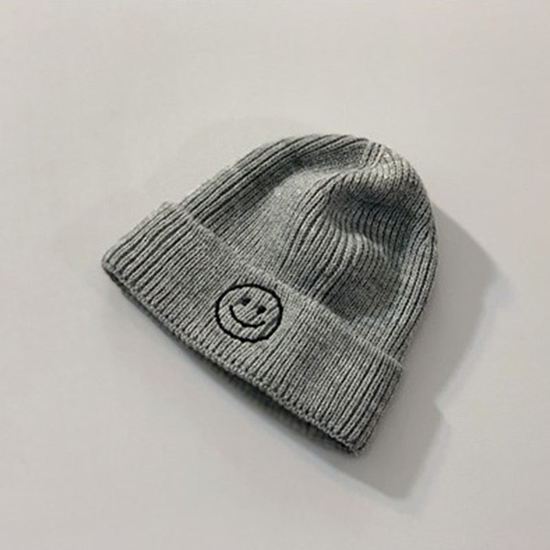 Baby Toddler Kids Solid Color Smiley Knitted Beanie Hat