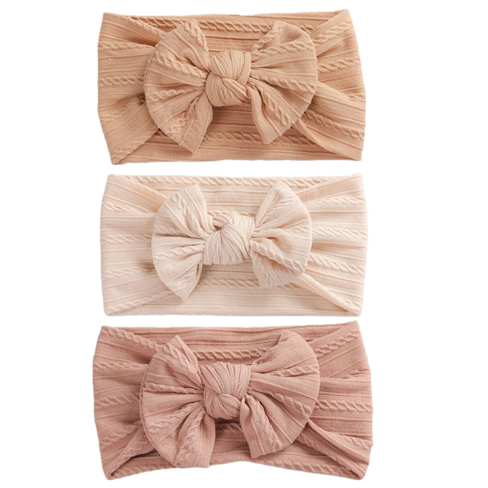 3 Pc: Solid Color Baby Girls Headband with Bow Hair Accessories