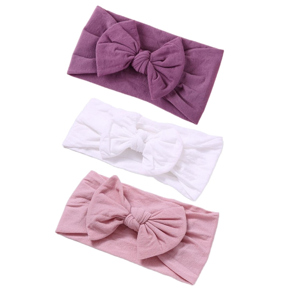 3 Pc: Solid Color Baby Girls Headband with Bow Hair Accessories