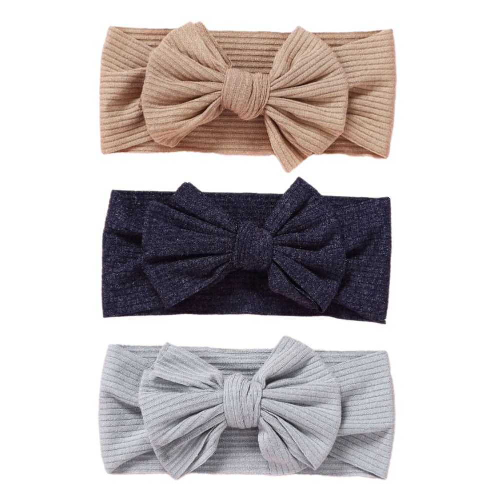 3 Pc: Solid Color Baby Girls Headband with Bow Hair Accessories