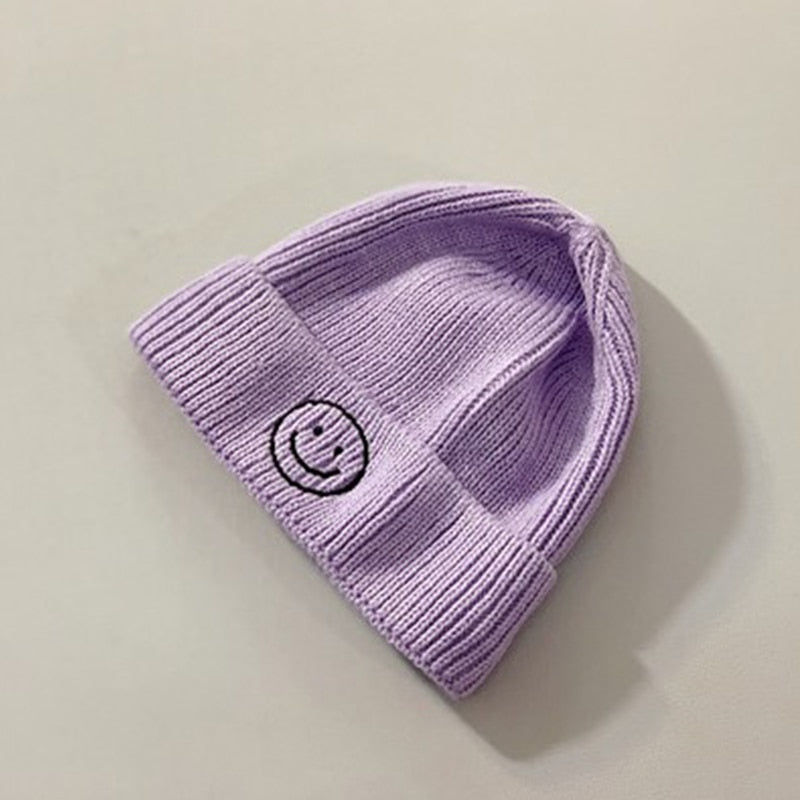 Baby Toddler Kids Solid Color Smiley Knitted Beanie Hat
