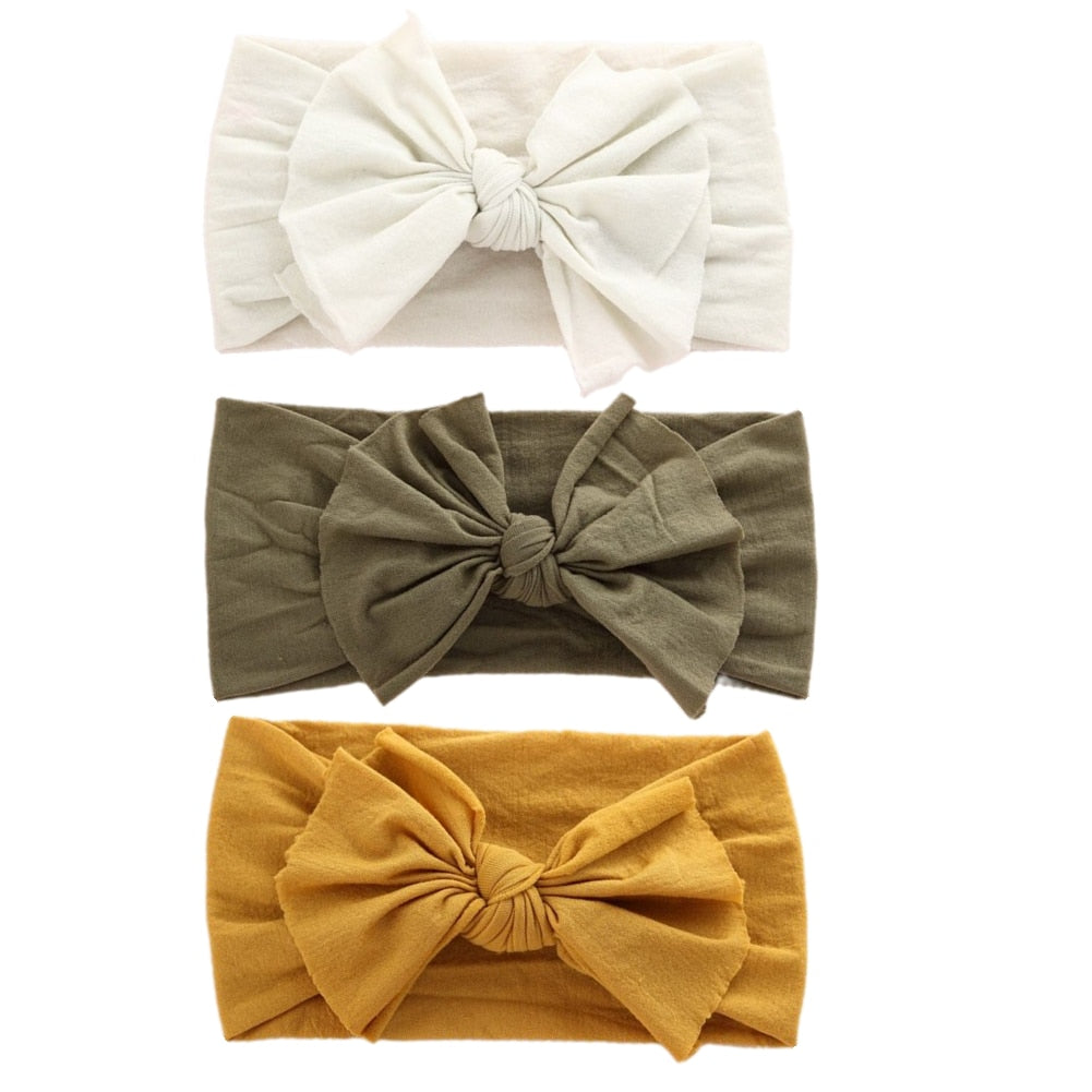 3 Pc: Solid Color Baby Girls Headband with Bow Hair Accessories