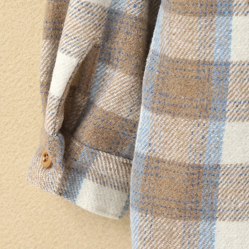 Toddler Kids Unisex Tan Plaid Flannel Long Sleeve Jacket with Pockets