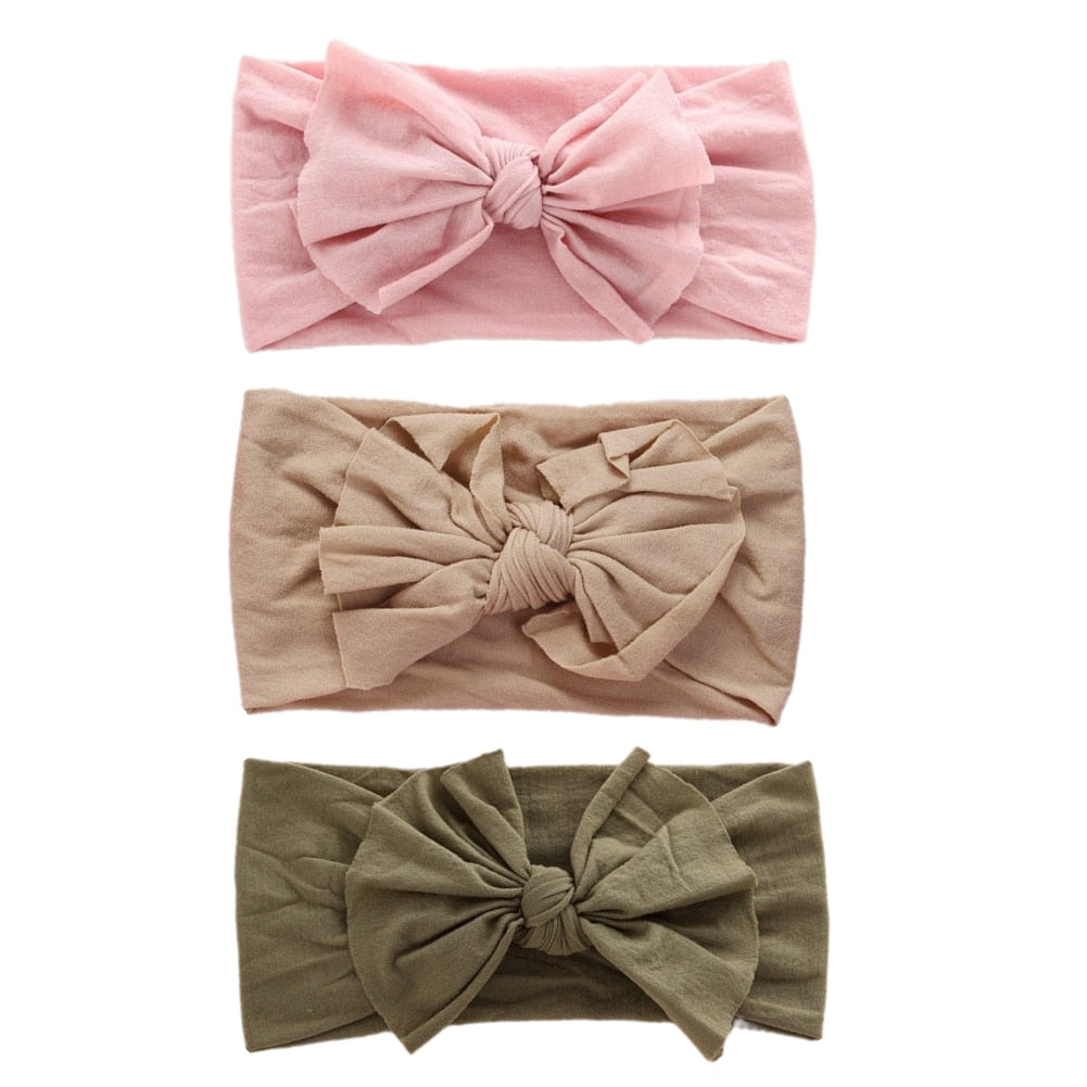 3 Pc: Solid Color Baby Girls Headband with Bow Hair Accessories