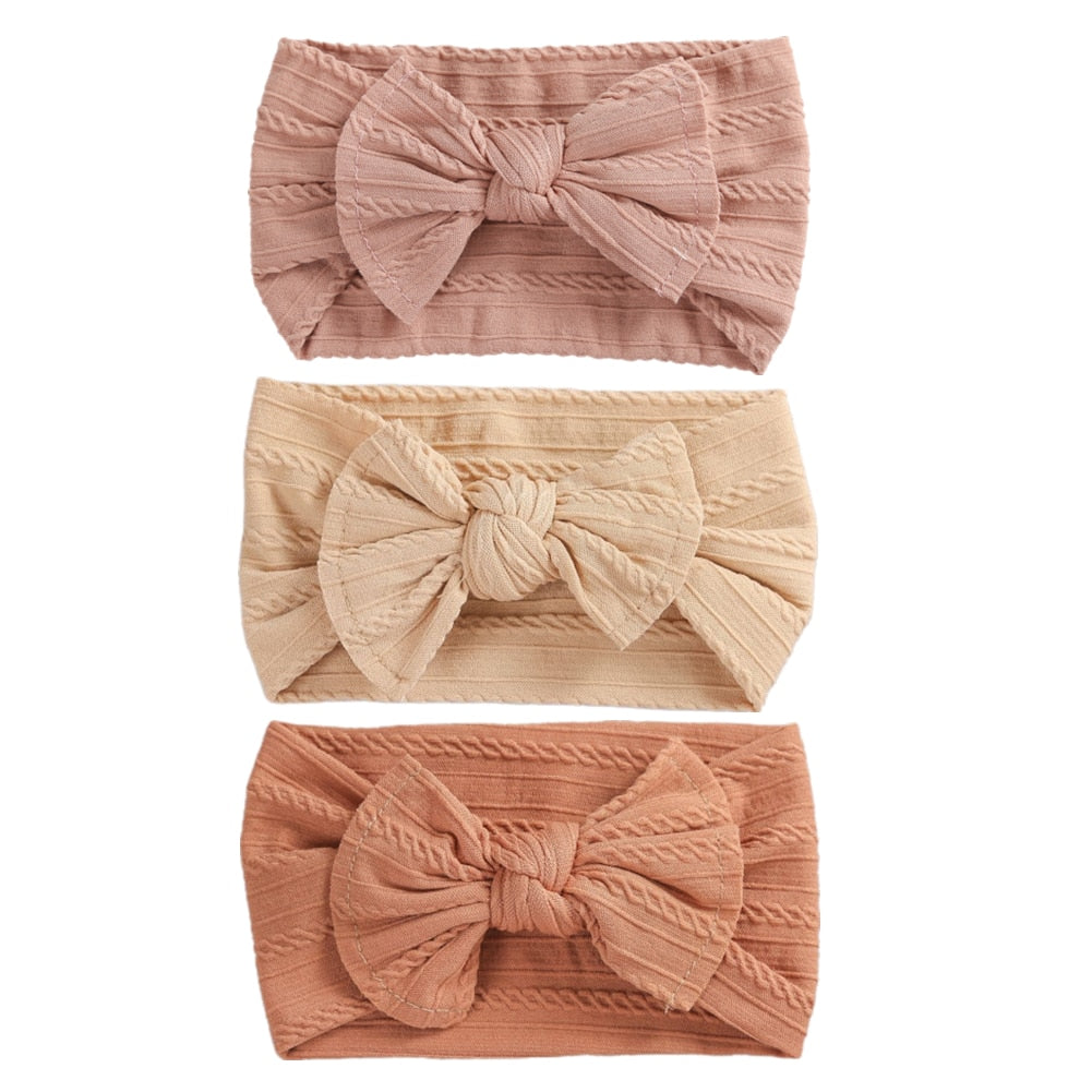 3 Pc: Solid Color Baby Girls Headband with Bow Hair Accessories
