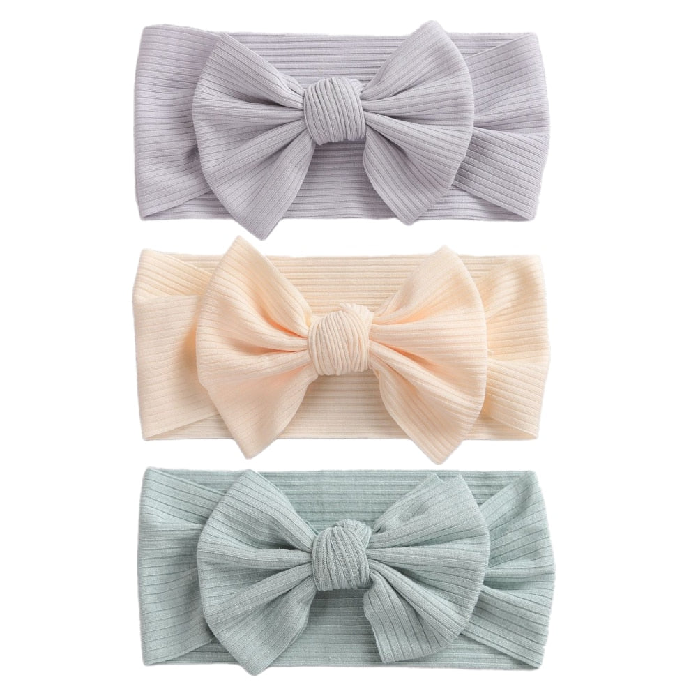 3 Pc: Solid Color Baby Girls Headband with Bow Hair Accessories