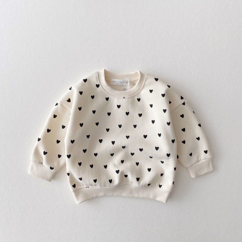 2 Pc Set Infant Toddlers Unisex Cream Hearts Sweater Top and Bottom Set