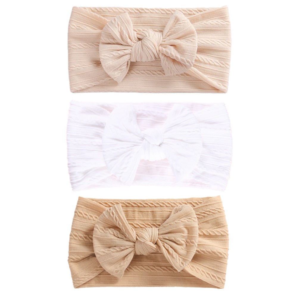 3 Pc: Solid Color Baby Girls Headband with Bow Hair Accessories