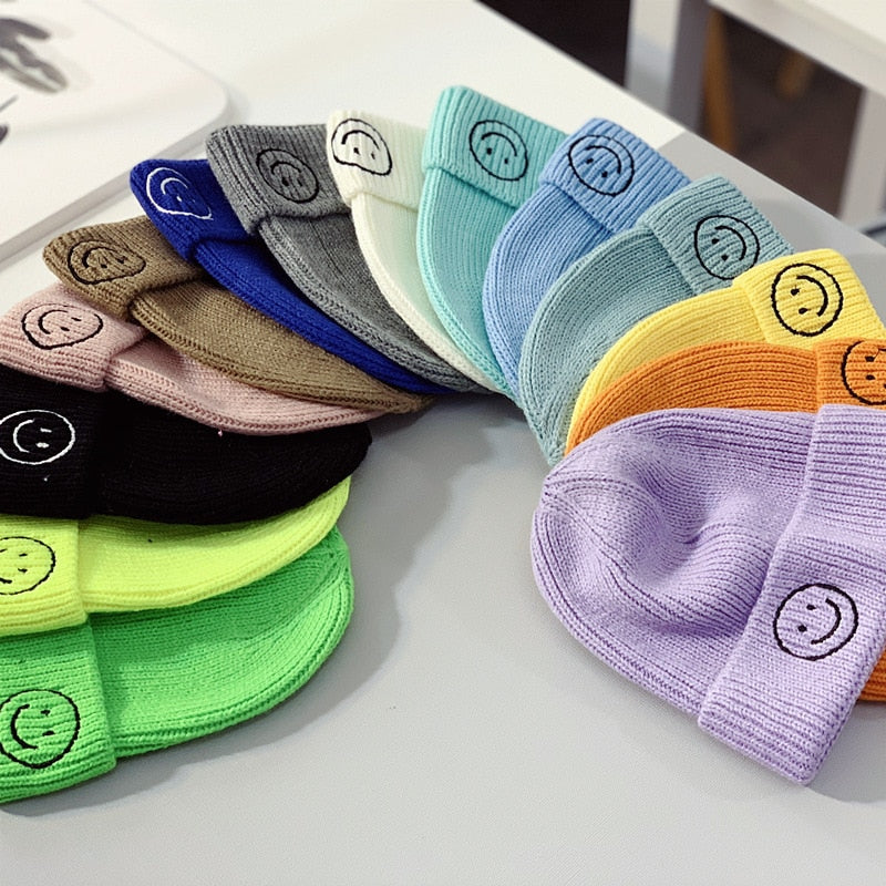 Baby Toddler Kids Solid Color Smiley Knitted Beanie Hat