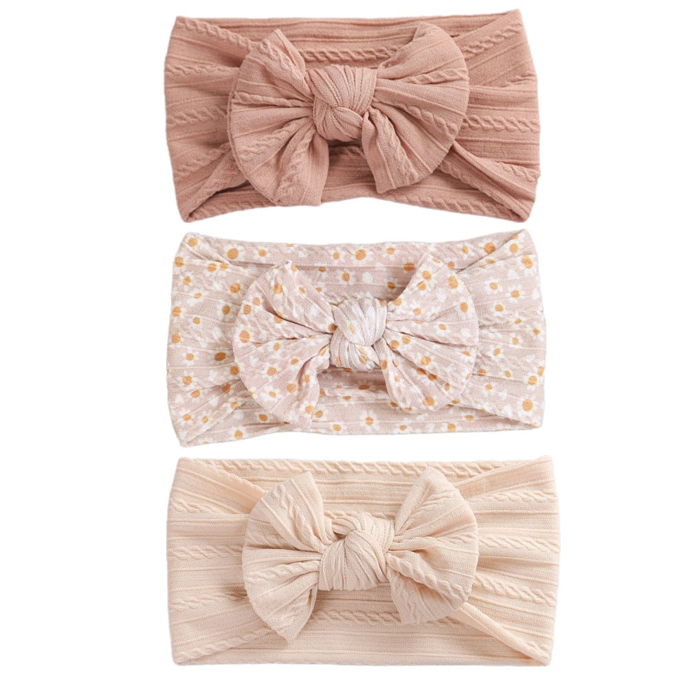 3 Pc: Solid Color Baby Girls Headband with Bow Hair Accessories