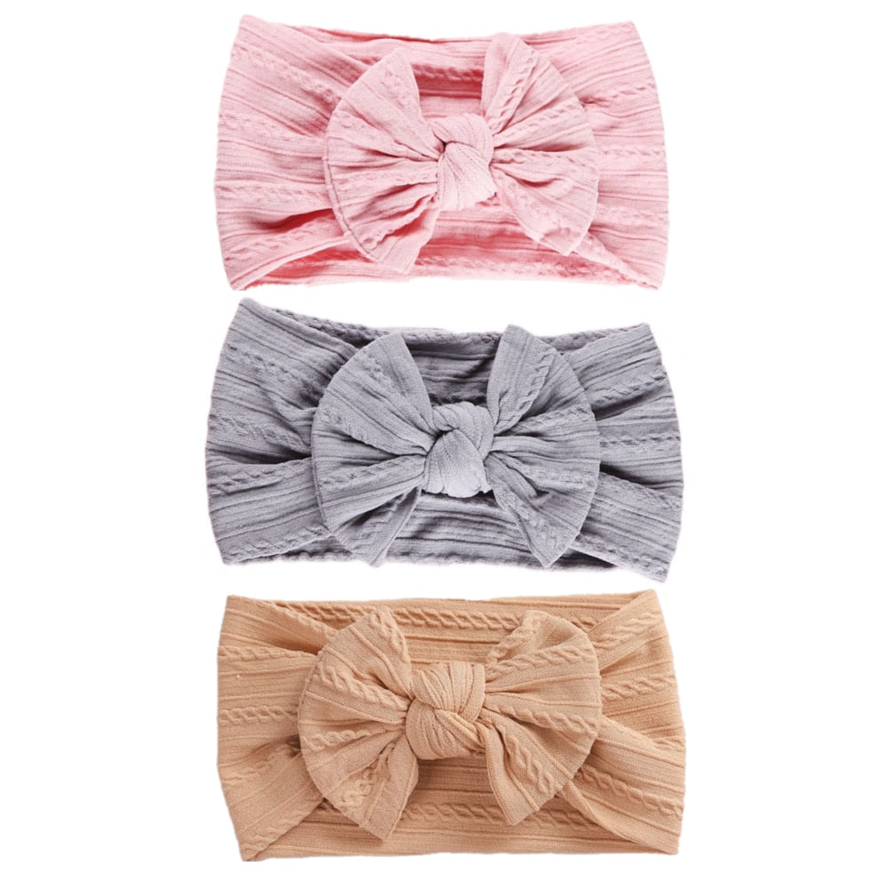 3 Pc: Solid Color Baby Girls Headband with Bow Hair Accessories