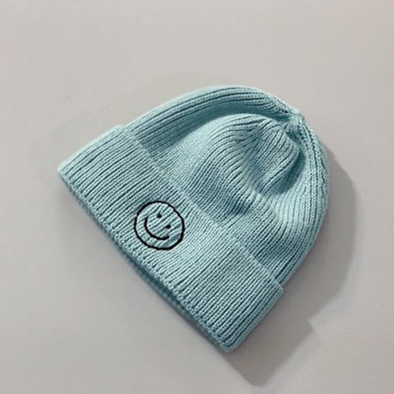 Baby Toddler Kids Solid Color Smiley Knitted Beanie Hat