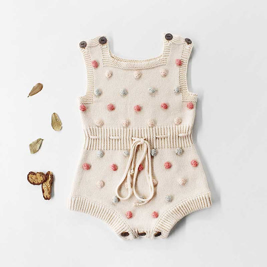 Baby Girls Knitted Pompom Romper Jumpsuit Handmade 100% Cotton