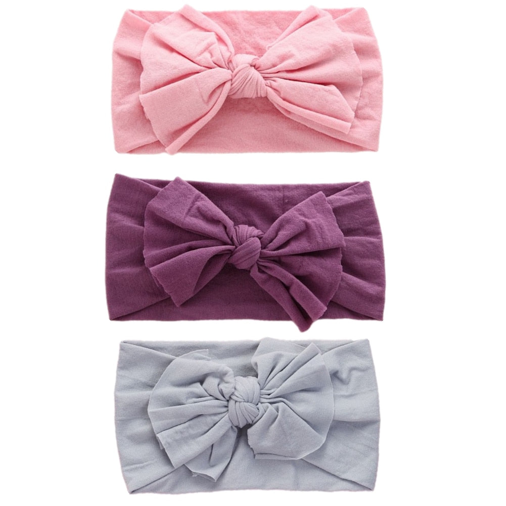 3 Pc: Solid Color Baby Girls Headband with Bow Hair Accessories